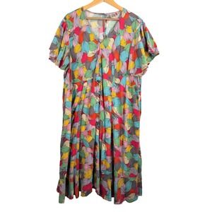 Parsley‎ Sage sz 2X Button Front lagen Midi ruffle shirt Dress colorful retro